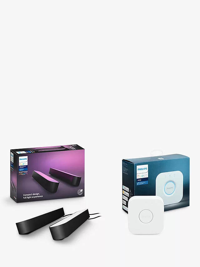 Philips Hue Play White & Colour LED Lightbar 2 Pack & Bridge Black