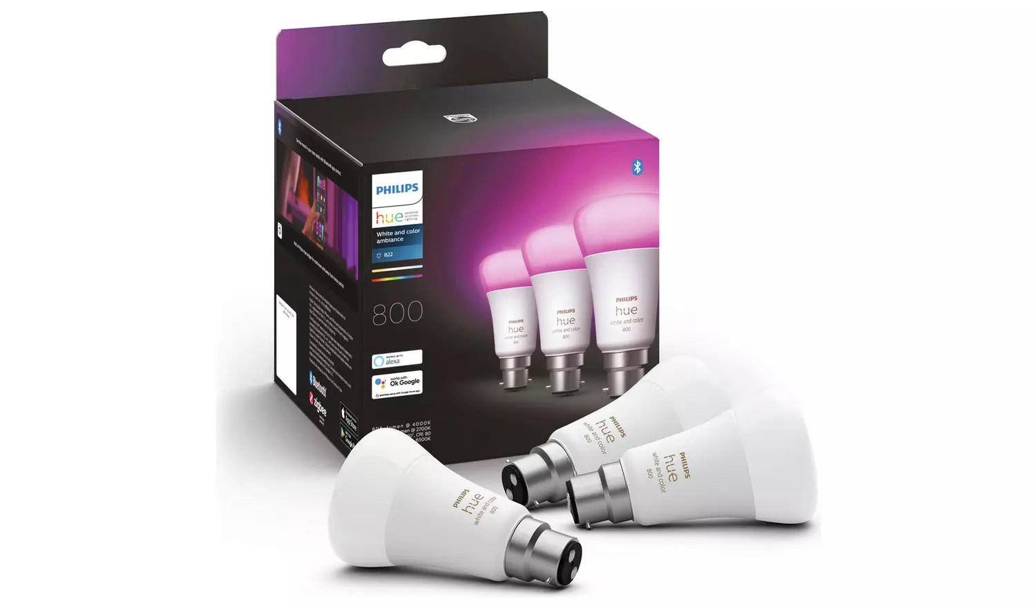 Philips Hue White and Colour Ambiance B22 Smart Bulb 3 Pack