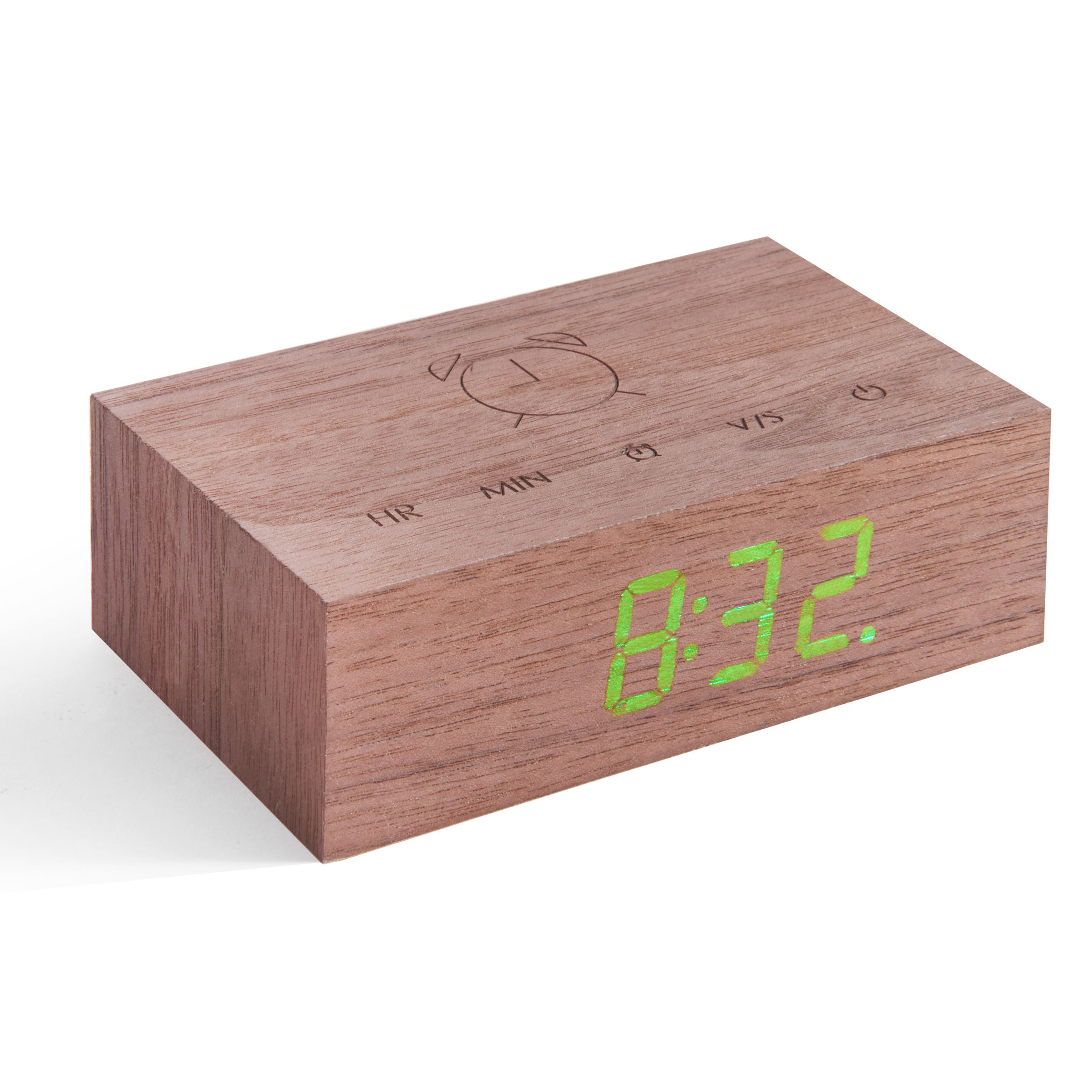 Gingko Flip Cilck Clock Natural Walnut Green LED